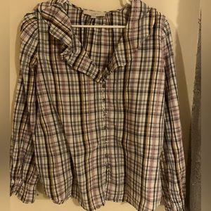 Loft plaid button down blouse